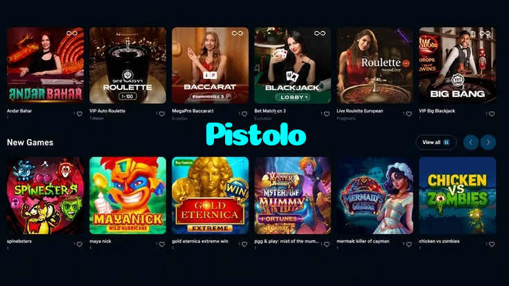 Pistolo casino presented on mobile device in Pakistan with slots and live games